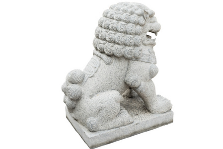 中国帝国狮子雕像，孤立的白色背景上