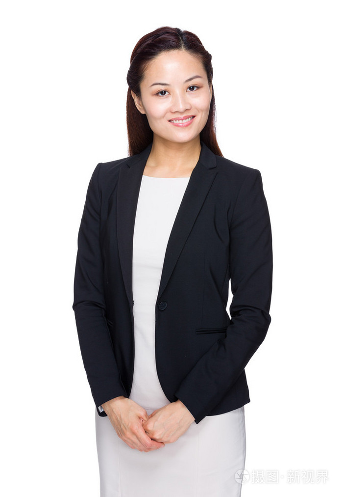 白色背景上的微笑亚洲商界女强人.
