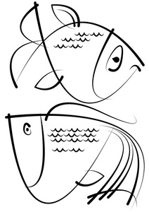 在白色背景下分离的鱼的草图