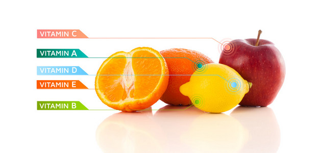 健康水果与多彩维生素符号和图标