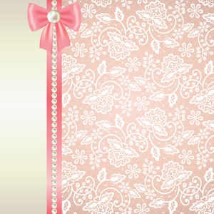 在粉红色的背景上的白色花边的卡片