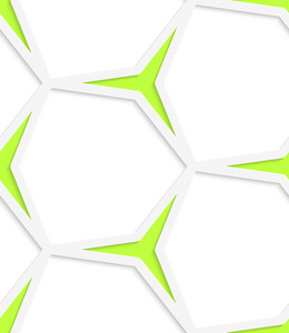 白色的六角网和绿色星星无缝模式