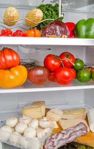 不同的食物产品在一个冰箱里