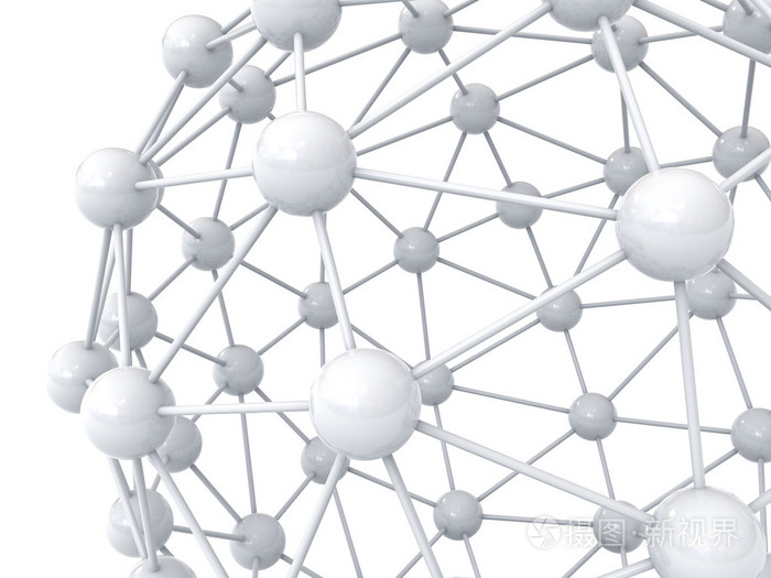 3d在白色背景的白色分子结构几何模型