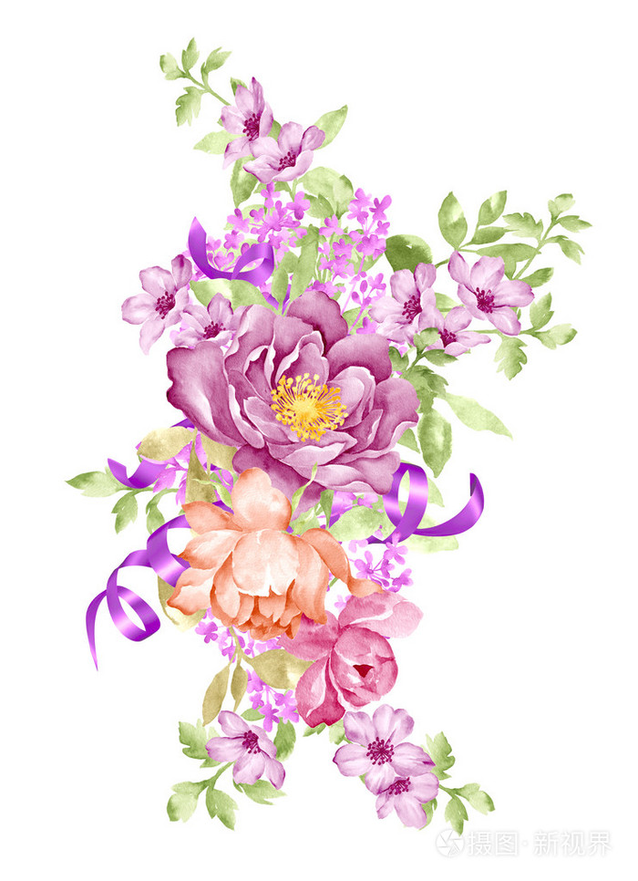 简单的白色背景的水彩插图花