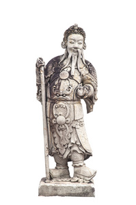 白 剪切路径上孤立的古代中国石瓷娃娃的图片