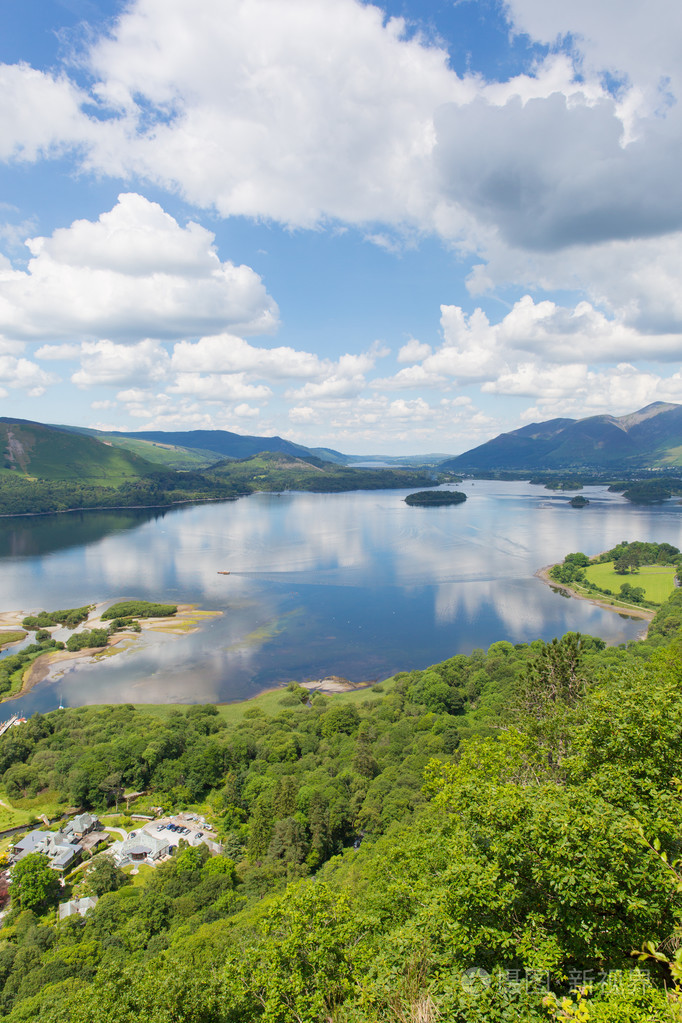 德文特水湖区国家公园坎布里亚郡附近凯瑟四面环山高架视图