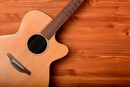 木制背景特写西方吉他
