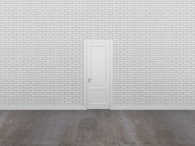 白色的砖墙，3d 的大门
