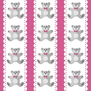 在白色桌巾垂直丝带粉红色宝贝女孩房间无缝上的花纹粉红的底色上的玩具动物优雅泰迪熊