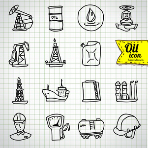 石油和石油图标设置，平被隔绝的矢量图