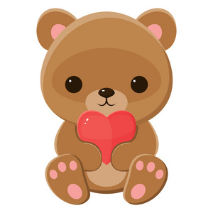 棕色的玩具熊，抱着一颗心。白色隔离