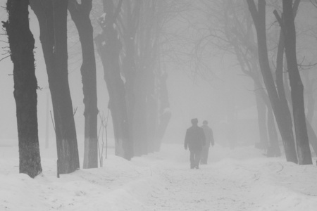 下雪景观与路过的人图片