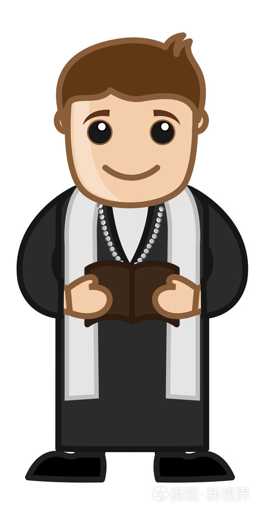 牧师读圣经卡通矢量字符