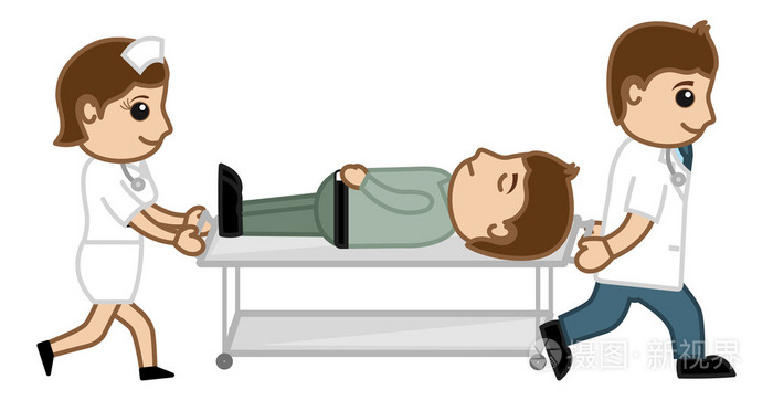 卡通矢量-护士和医生携带病人