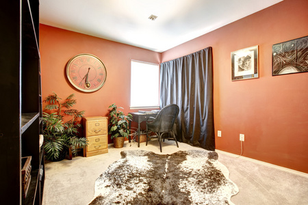 奶牛皮地毯的橙色办公室房间图片