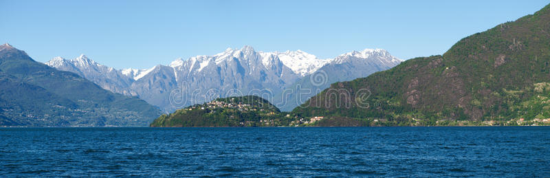 从海滩俯瞰科莫湖全景