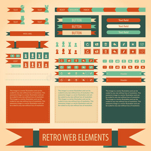 矢量平面复古复古网页元素集。