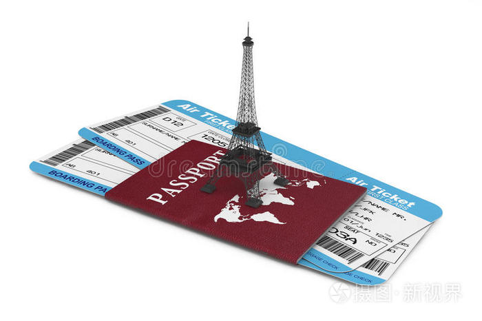 旅游概念。埃菲尔铁塔航空公司登机牌票
