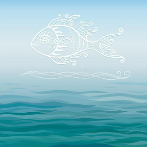 蓝色的大海背景奇妙的鱼，一个地方的文字
