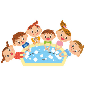 擦脸用毛巾在浴室里可爱的男孩卡通站在微笑和洗脸洗脸的小女孩托儿所