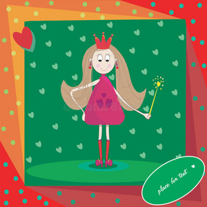 卡片 女孩 招呼 有趣的 少女 连衣裙 幸福 幻想 插图