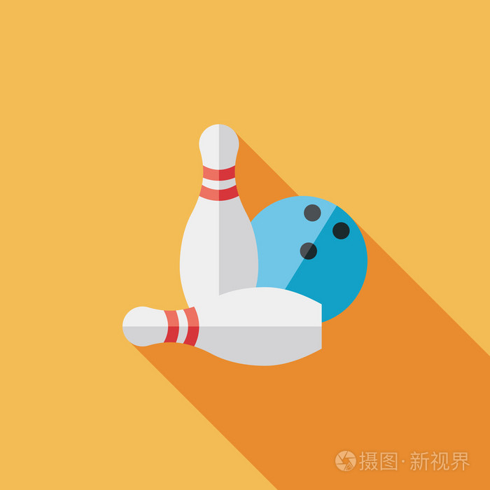 保龄球游戏平面图标与长长的阴影
