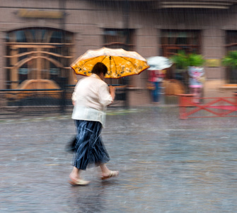 走在街上，在雨天里的女人