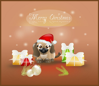 快乐圣诞贺卡与可爱的小狗