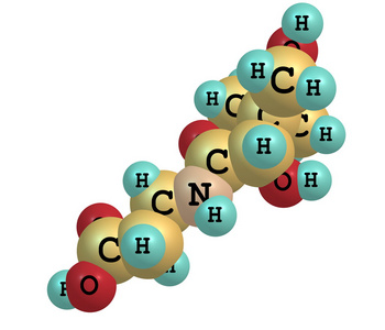 泛酸 (维生素 b5) 分子结构在白色背景上照片