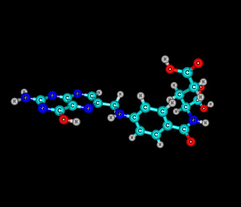 叶酸 维生素 m，维生素 b9 分子结构在黑色背景上