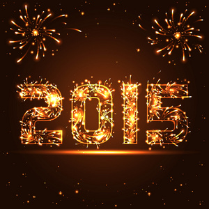 快乐新的一年2015 年金色烟花号码向量中