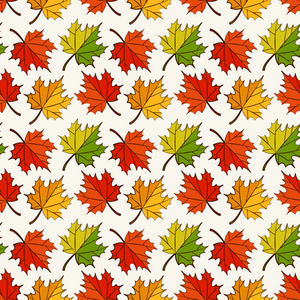 无缝模式与枫树叶子的秋天。矢量背景