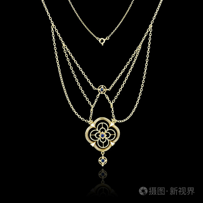 孤立在黑色背景上的金项链