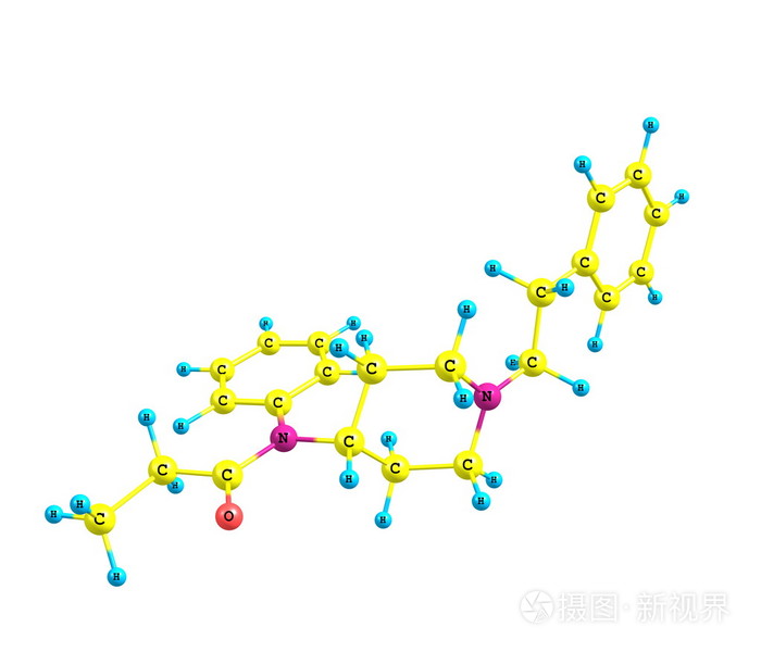 芬太尼分子结构在白色背景上