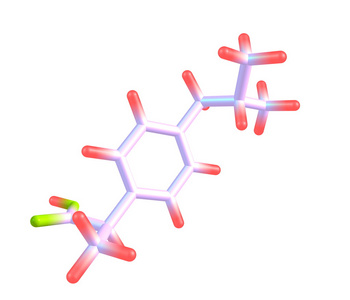 布洛芬分子结构在白色背景上