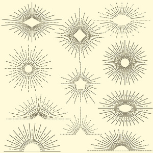 在不同形状的老式 sunbursts 一套