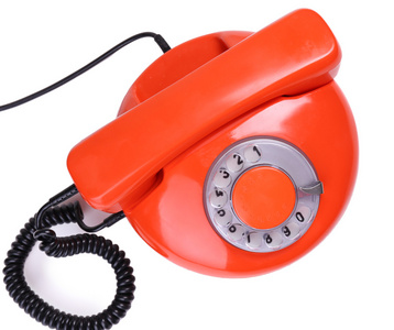 复古的红色电话，孤立的白色衬底上