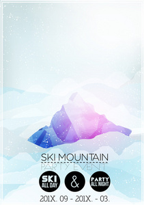 与云矢量图山滑雪聚会海报模板