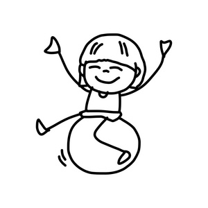 卡通人物快乐的女孩玩儿童画空间火箭在墙上, 卡通人物设计, 矢量插图