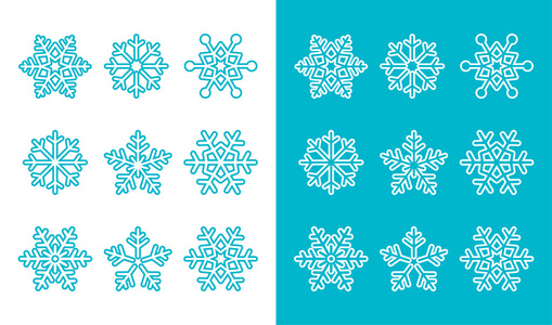 雪花，冬天蓝色装饰图标集
