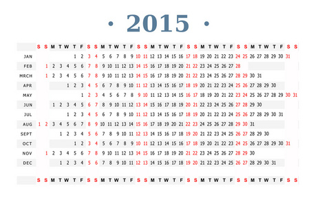 到 2015 年的水平日历