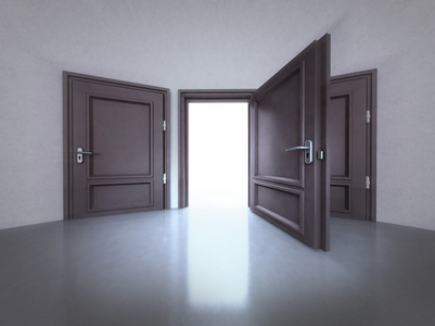 三个门内政与中间打开一个 3d照片