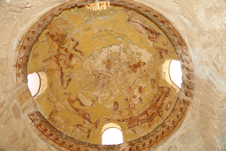 壁画在本商务酒店后 qasr 阿姆拉沙漠城堡附近约旦安曼。世界遗产的著名壁画。建于 8 世纪由倭马亚哈里发瓦利德二世
