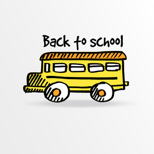 回到学校，矢量与黄色的校车的背景