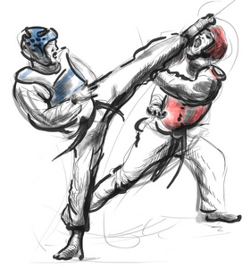 跆拳道。完整的中小型的手绘插图