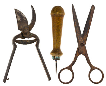 旧隔离的工具 剪刀，剪刀金属，锥