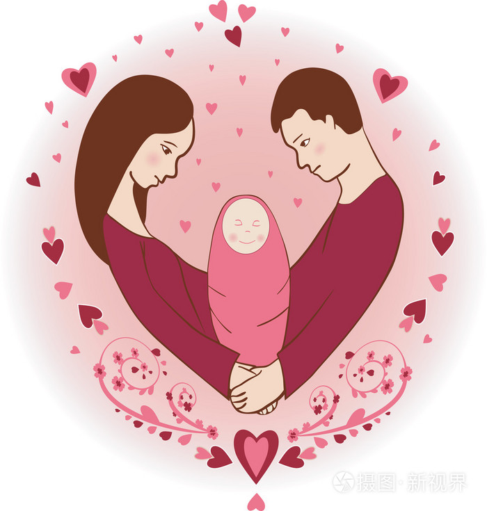 幸福的家庭与初生婴儿的插图