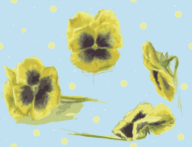 无缝纹理的黄色的花和蓝色背景