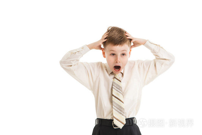 一条领带惊讶孤立的男孩